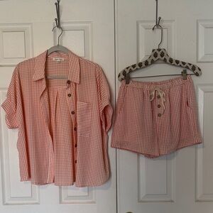 Gingham Two-Piece Pajama Set - Pink